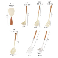 Manjia Lot de 5 ustensiles de cuisine en silicone antiadhésif résistant à la chaleur avec poignée en bois, spatule, ustensiles de cuisine