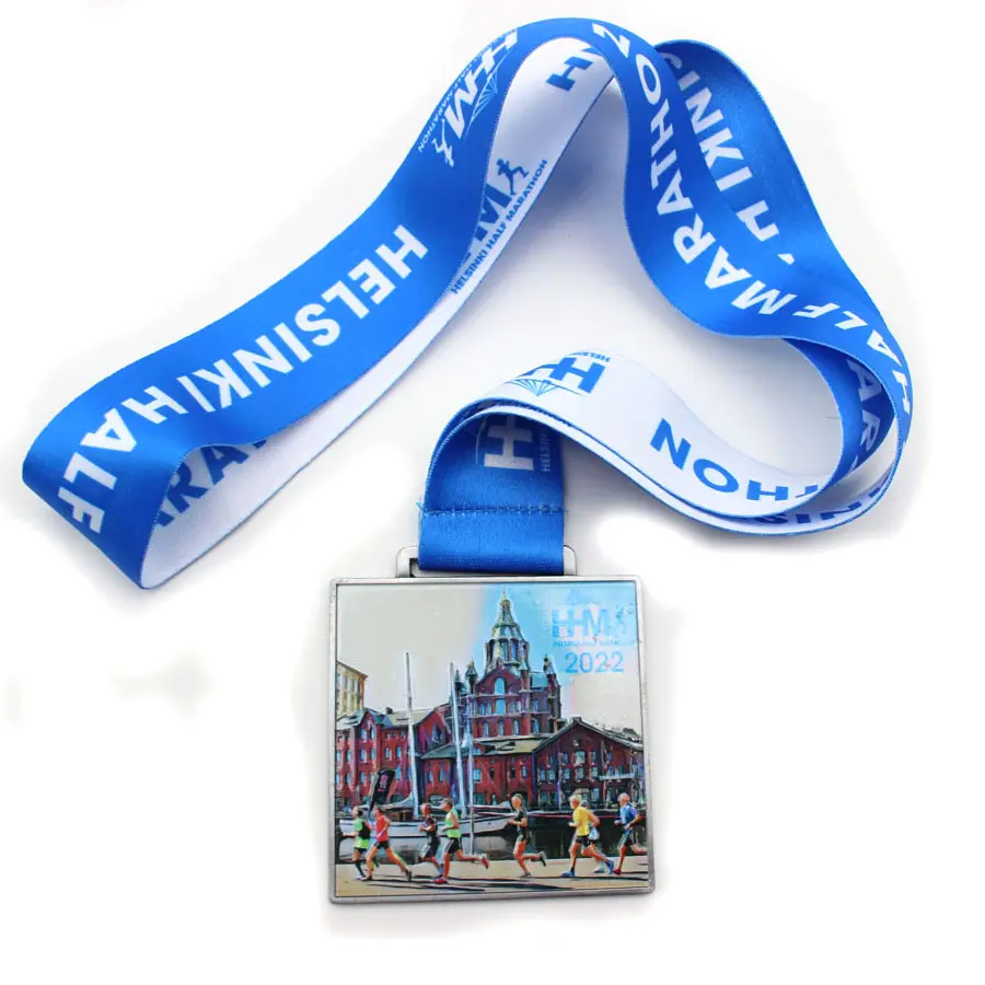 Kim Loại Marathon Runniing Thể Thao Màu Vẽ Huy Chương Giải Thưởng Với Ribbon