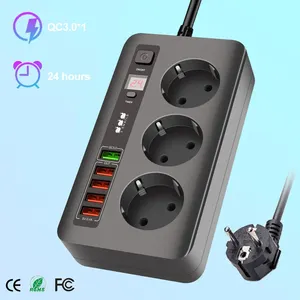 2500W European Plug Strip With Usb Timing Socket Power Strip Multi Plug USB QC3.0 Charger for iphone Extension Strip