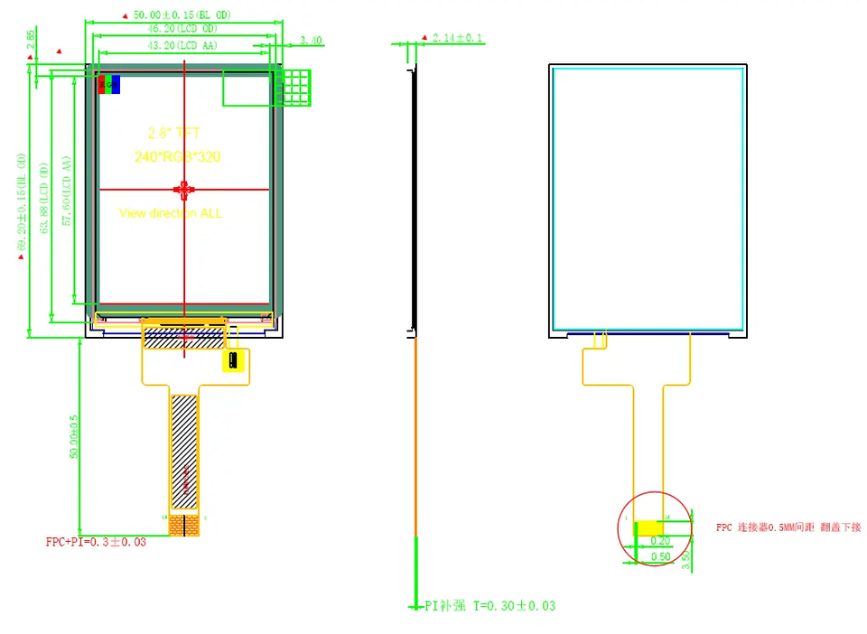 2.8 Inch TFT LCD Display - Industrial IPS with RGB Interface