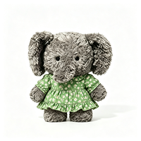 Peluche d'éléphant gris kawaii avec robe à pois verts, peluche douce et moelleuse, cadeau parfait, peluche d'éléphant OEM ODM