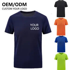 Camiseta de poliéster para homens, camiseta esportiva de secagem rápida e personalizada com estampa de logotipo, barata