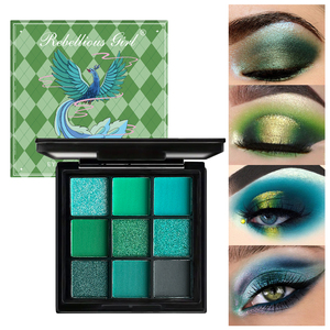 Palette di Ombretti <span class=keywords><strong>Verde</strong></span> Shimmer Impermeabile ad Alta Resa Cromatica con 9 Colori, Mini Cosmetici, Ombretto Opaco - Product Image 2