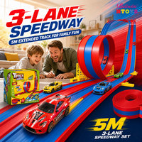 Piste de course souple double face Belinda 20 FT en PE avec 4 voitures en alliage, rotation à 360° °   Ensemble de jouets de course sur piste flexible pour enfants, cadeaux de voitures jouets