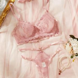 Best-selling pink Adult Lingerie Sets Include Halter Lace Petal See-through Mesh Adult Lingerie Set - Product Image 4