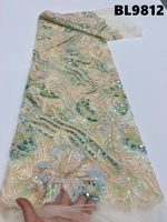 Dentelle de tulle africaine de luxe du Guatemala, tissu de dentelle de mariée lourdement perlé pour robe, tissu de dentelle à perles et paillettes pour mariage