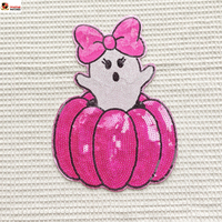 Patchs thermocollants personnalisés en chenille à sequins, thème Halloween, broderie éco-responsable, grande taille, motifs citrouille et fantôme, pour vêtements, vente en gros