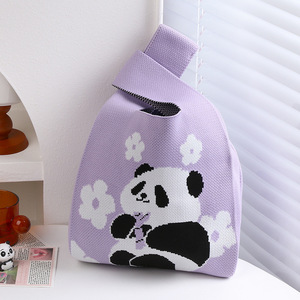 Casual Open-Closure Tote <strong>Bag</strong> with Cute Chengdu <strong>Panda</strong> Grandpa Design Versatile Polyester Knitted Handbag for Lady Daily Use Gift - Product Image 6