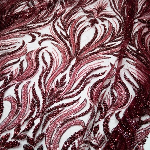 <span class=keywords><strong>Tessuto</strong></span> per Abiti da Sposa di Lusso Ecologico <span class=keywords><strong>Rosso</strong></span> con Perline Ricamo in Pizzo Paillettes <span class=keywords><strong>Tulle</strong></span> 100% Poliestere - Product Image 3