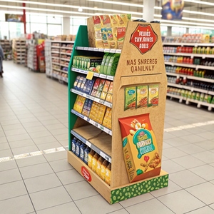 Pantalla de galletas de cartón de MOQ bajo, soporte de exhibición de palé de venta minorista de POS de gran tamaño, exhibición de piso de publicidad de Chocolate de Super Market - Product Image 3