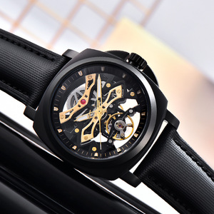 Reloj mecánico Skeleton para hombre, acero inoxidable, 14mm, esfera de cristal resistente al agua, correa de cuero de vaca PD-YS017 - Product Image 4