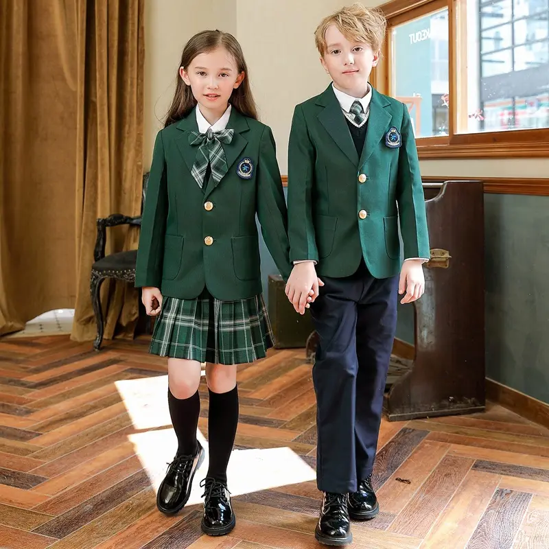 Uniformes scolaires de style britannique 5 ensembles d'uniformes d'école primaire et secondaire costume tricot gilet chemise pantalon jupe