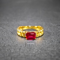Bague cubaine de luxe en or plaqué 18 carats avec rubis taille émeraude et argent sterling 925 pour femme, fille, cadeau d'anniversaire, bijoux raffinés
