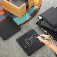 En gros, sous-verres en ardoise noire vierges pour gravure, formes hexagonale, ronde, carrée, cercle, cœur, avec support en bois, pour bar à boissons, en lot