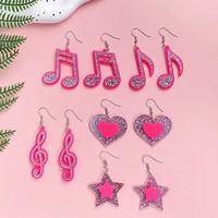 Boucles d'oreilles pendantes en forme d'étoile de note musicale en acrylique rose, boucles d'oreilles scintillantes pour femmes, boucles d'oreilles à paillettes tendance