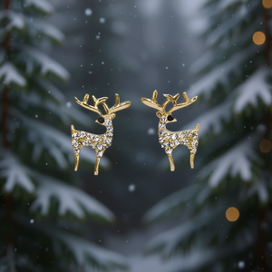 Boucles d'oreilles en forme de cerf doré pour femmes, bijoux fantaisie en alliage de strass en cristal, cadeau tendance - Product Image 2