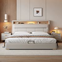 Lit de rangement moderne avec tête de lit LED, base relevable hydraulique, tiroirs latéraux, lit capitonné de luxe taille King pour chambre principale