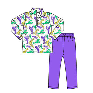 BLP1418 custom Boutique Baby <b>boy</b> western Purple green yellow stripe print Clothing Set summer <b>Outfits</b> Wholesale mardi gras set - Product Image 4
