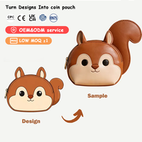 Portefeuille miniature personnalisé en PU, forme personnalisée, motif écureuil mignon, pochette à monnaie faite à la main, fermeture éclair, couleur et logo personnalisés, sac à cartes unisexe, dessin animé