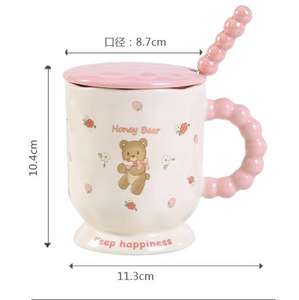 Tasse en céramique ours mignon rose avec couvercle et poignée de perle cuillère tasse coeur girly tasse bureau après-midi tasse à thé - Product Image 5