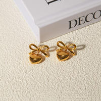 Boucles d'oreilles pendantes en forme de cœur en plaqué or 18 carats, ensemble de bijoux en acier inoxydable, cadeau de mariage, boucles d'oreilles à nœud fin pour femmes