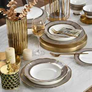 High Quality Control Bowl With Gold Rim Decorative Gold Ceramic Tableware <b>Set</b> Banquet Ceramic Tableware - Product Image 2