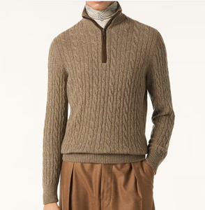 Pull en cachemire torsadé à col montant pour homme, style Old Money, anti-plis, pour affaires, en tricot torsadé - Product Image 3