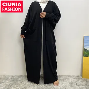 1997 # thời trang mới mùa thu mùa đông Áo Bông bên túi phụ nữ mở abaya Dubai Womens quần áo khiêm tốn Áo khoác