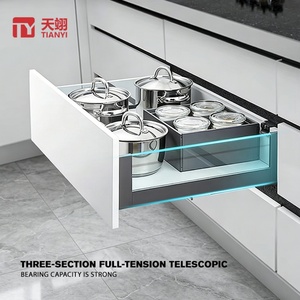 TIANYI Glass <b>Side</b> <b>Drawer</b> Box System Soft Close Box with Glass <b>Sides</b> Black Aluminum Frame for Modern Kitchen Cabinet - Product Image 6