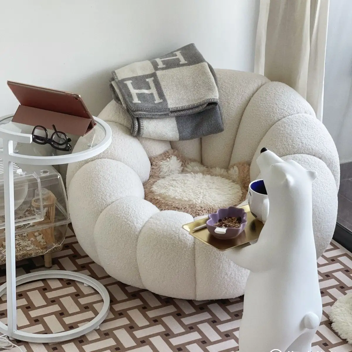 Chaise de salon moderne et confortable Canapé à siège unique Fauteuil rotatif paresseux Tissu en laine Vente à chaud Luxe nordique