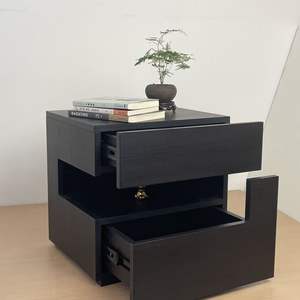 Minimalist Nightstand Modern Black Wood Storage Cabinet Bedroom Furniture Adult Elderly Use - Product Image 2