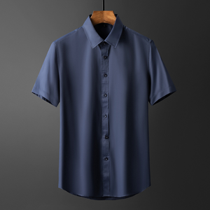<span class=keywords><strong>Camicia</strong></span> Elegante da <span class=keywords><strong>Uomo</strong></span> Estiva Bianca <span class=keywords><strong>a</strong></span> Tre Quarti di <span class=keywords><strong>Manica</strong></span>, Slim Fit, in Raso di Seta/Cotone, Antipiega, Eco-Friendly, di Alta Qualità - Product Image 3