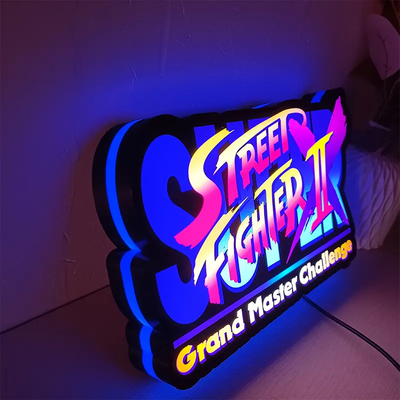 Street Fighter Logo Lightbox Light Sign Decoración de pared personalizada para tienda de negocios Colgando Nightlight 3D Logo Sign Print Gift