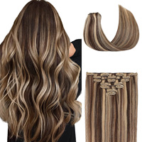 Extensiones de Cabello Ruso Remy de 22 Pulgadas con Clip, 100% Cabello Humano Real |   Trama Invisible Natural Ondulada con Cutícula Alineada