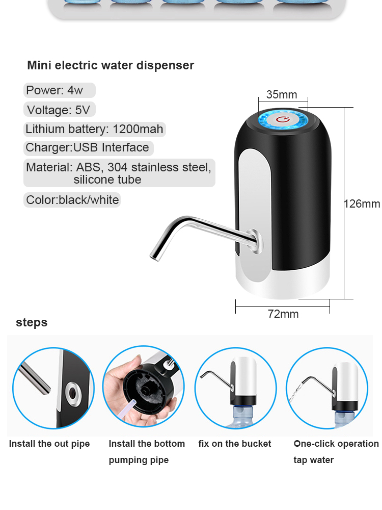 5V 4W Smart Water Bottle Pump Dispenser Rechargeable for outdoors