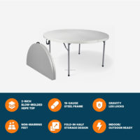 Table ronde pliable en plastique HDPE blanc portable pour mariage, fête, événement, banquet en plein air