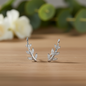 Orecchini a Perno a Forma di Pianta Grielin Placcati in Oro Bianco con Cristalli Taglio Marquise e Strass, Gioielli Romantici da Donna - Product Image 2