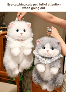 Sac à dos en peluche <span class=keywords><strong>chat</strong></span> réaliste avec son couinement, nœud en dentelle, sangle réglable pour filles et enfants, sac à bandoulière animal mignon - Product Image 3