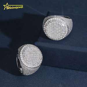Círculo redondo Campeonato Anel Baguette Corte Diamante <span class=keywords><strong>Moissanite</strong></span> Homens Anel Passe Tester Diamante Hip Hop Jóias 925 Anel de Prata - Product Image 5