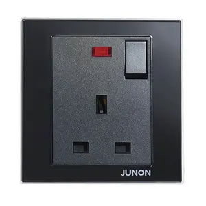 JUNON Zwart Titanium 13A BS 3 Pin Elektrische Stopcontact Met Schakelaar en Neon