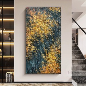 Hand Painted Oil Painting Golden Leaves Rectangle Metal <b>Frame</b> Impressionism <b>Wall</b> Art For Entryway Hallway Decor - Product Image 1