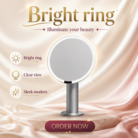 Miroir de Maquillage LED Rond 2025 Nouveau Modèle avec Éclairage d'Appoint pour Coiffeuse de Bureau à Domicile, Rechargeable, Haute Définition, Zhejiang