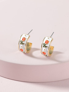 Sveglio di Estate Della Ragazza Piccolo Fiore Semi Cerchio Della Vite Prigioniera del Cerchio <span class=keywords><strong>Orecchini</strong></span> Tulipano Bianco Dello Smalto Della Vite Prigioniera <span class=keywords><strong>Orecchini</strong></span> - Product Image 3