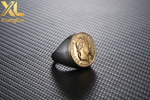 Bague pour homme en acier inoxydable PVD plaqué or 18 carats, style européen et américain, vintage, tête de Napoléon, punk, plaqué or, étanche - Product Image 6