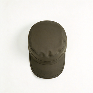 Wholesale Image Soft Common Blank <b>Flat</b> Top Cadet Cap Custom Logo Dark Olive Closed-Back Short Curved Brim Outdoor Men Casual <b>Hat</b> - Product Image 6