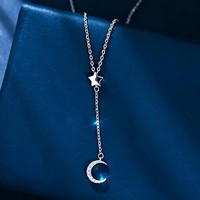 Collier Étoile et Lune en Argent 925, Nouveauté 2026, Accessoire de Niche Élégant, Chaîne de Clavicule à Pendentif Étoile et Lune, Ornement Féminin