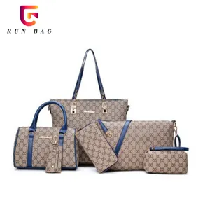 Famous Brands Name Tote Sets 6 pcs Ladies Handbags Custom Pu Leather Shoulder Handbag For Women