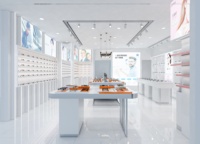 Support d'affichage optique blanc avec base incurvée, cadre métallique, présentoir de table pour lunettes, miroirs ronds, CE ETL pour magasin d'optique