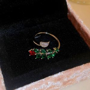 Diamond Leaf & Open Index Finger <b>Ring</b> Personalized Simple Opening Adjustable Zircon <b>Couple</b> Wedding Jewelry Fashion <b>Rings</b> - Product Image 4