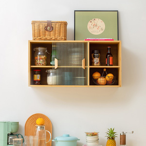 Japanese Style Kitchen <b>Sideboard</b> <b>Storage</b> Cabinet With Fluted Glass Door Tabletop Wall Mountable For Kitchen <b>Storage</b> - Product Image 2